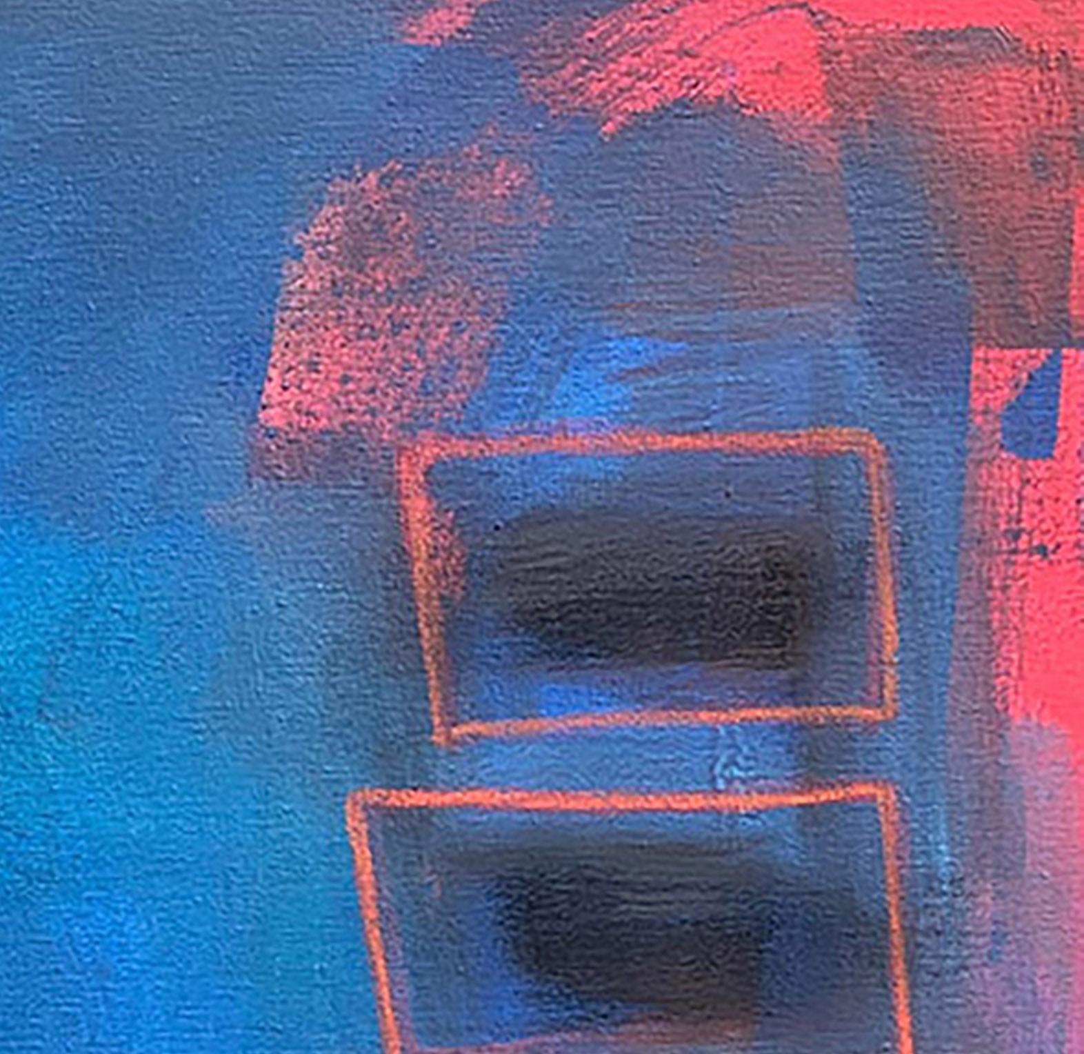 Blau of a Kind #1, Blau, Rot, Rosa, Rot, Neon, Schwarz, Hellbraun – Painting von Ted Dixon