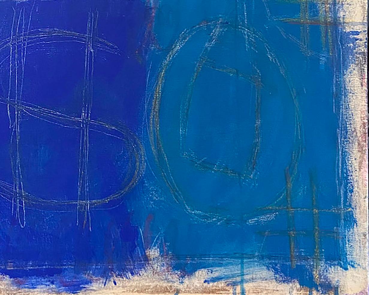 Capitalism, Abstract painting, acrylic on canvas, blue, yellow, patterns - Painting by Ted Dixon