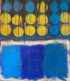 Capitalism, Abstract painting, acrylic on canvas, blue, yellow, patterns