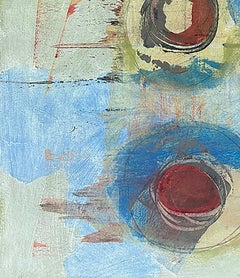 Childhoods #1, red, blue, yellow, light colors, circles, patterned