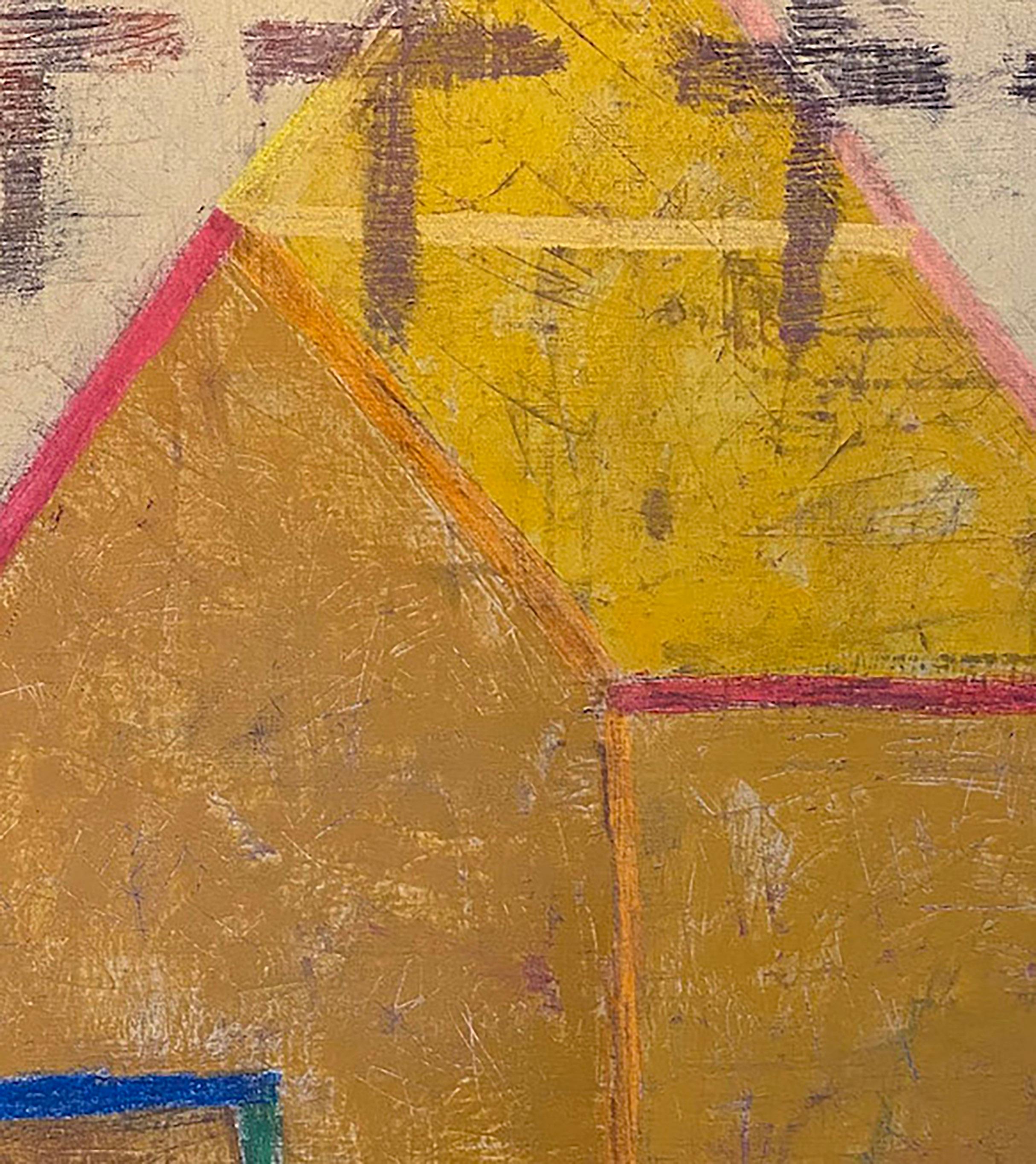 Chiesa, pittura astratta, pittura di paesaggio, acrilico su tela, colorato - Abstract Painting Beige di Ted Dixon