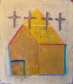 Church, Abstract painting, landscape painting, acrylic on canvas, colorful