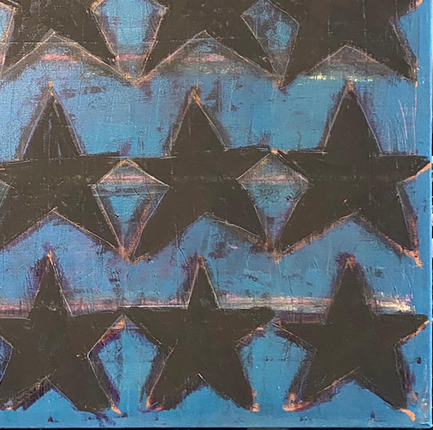 Ciudadanía, Pintura abstracta, acrílico sobre lienzo, azul, estrellas, motivo - Painting de Ted Dixon