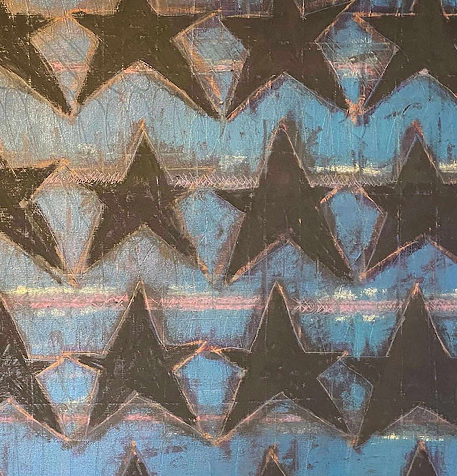 Ciudadanía, Pintura abstracta, acrílico sobre lienzo, azul, estrellas, motivo - Abstract Painting Gris de Ted Dixon