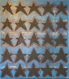 Citizenship, peinture abstraite, acrylique sur toile, bleu, étoiles, motif