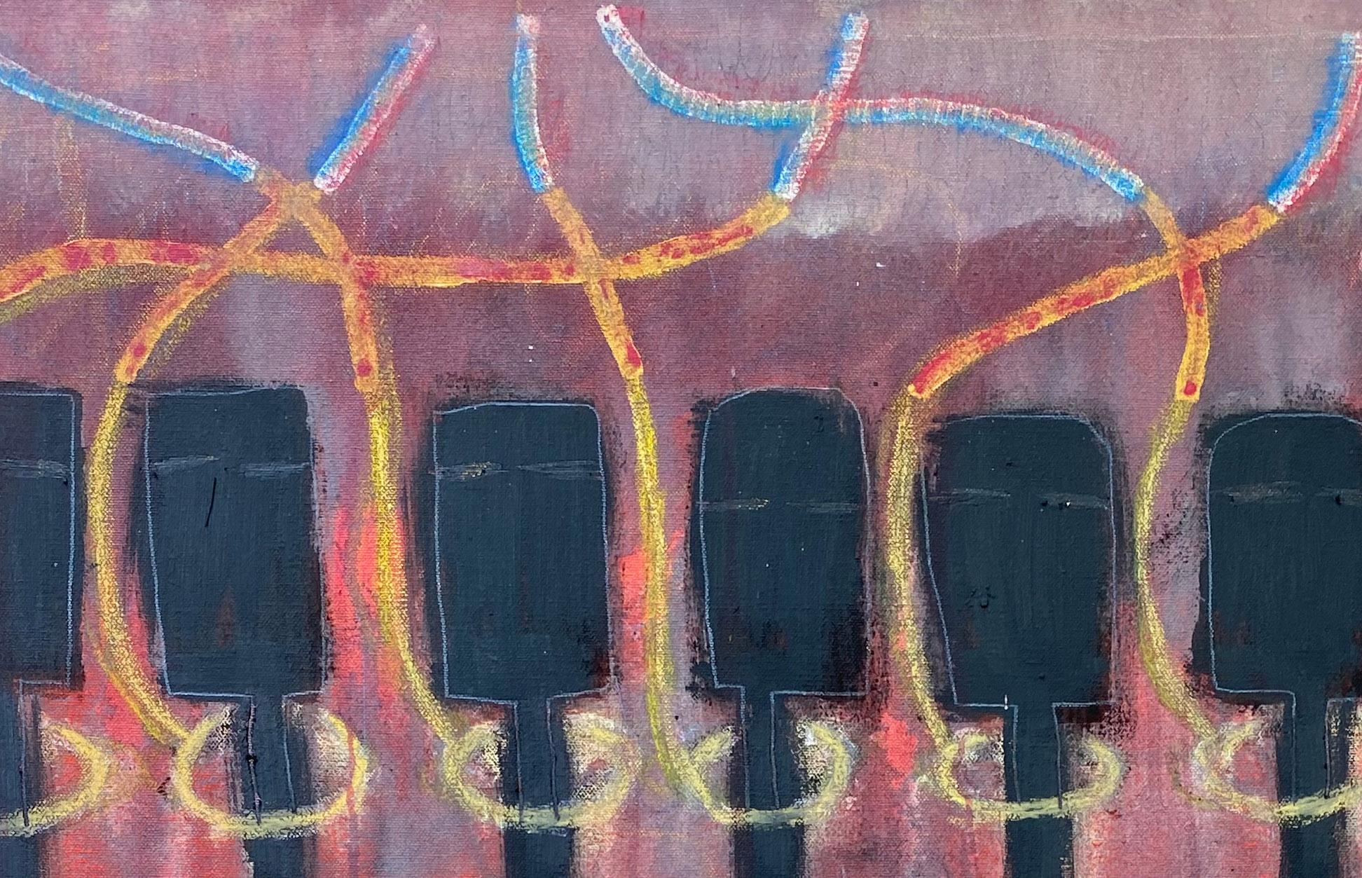 Democracy, Abstract painting, acrylic on canvas, jewel tones, figures - Abstract Expressionist Painting by Ted Dixon
