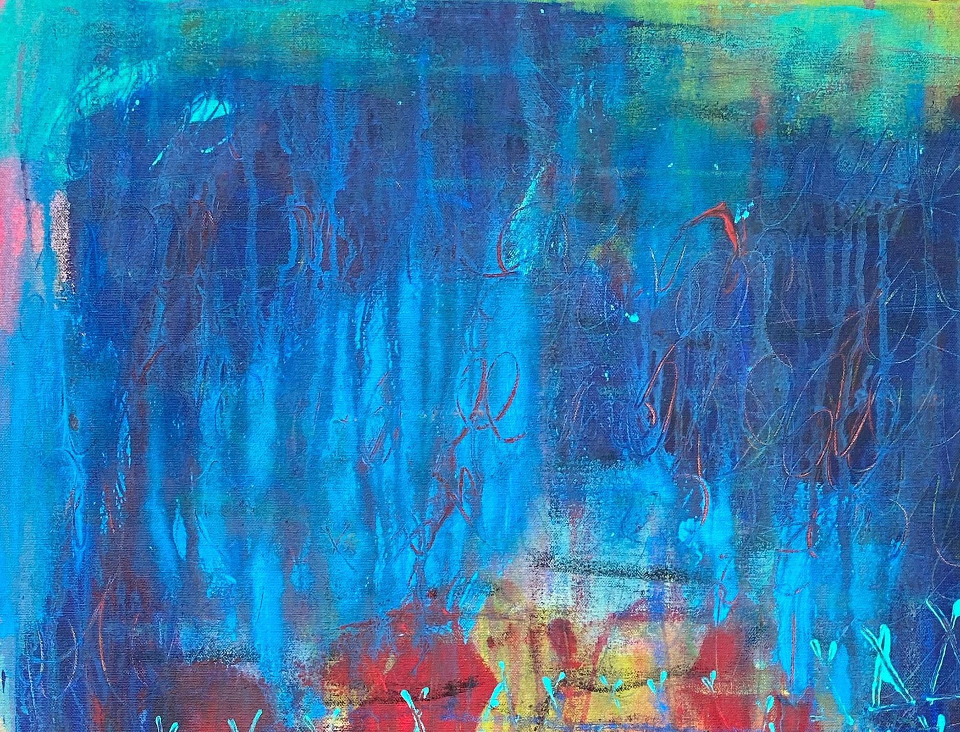 Dispossession, peinture abstraite, acrylique sur toile, colorée, bleu - Painting de Ted Dixon