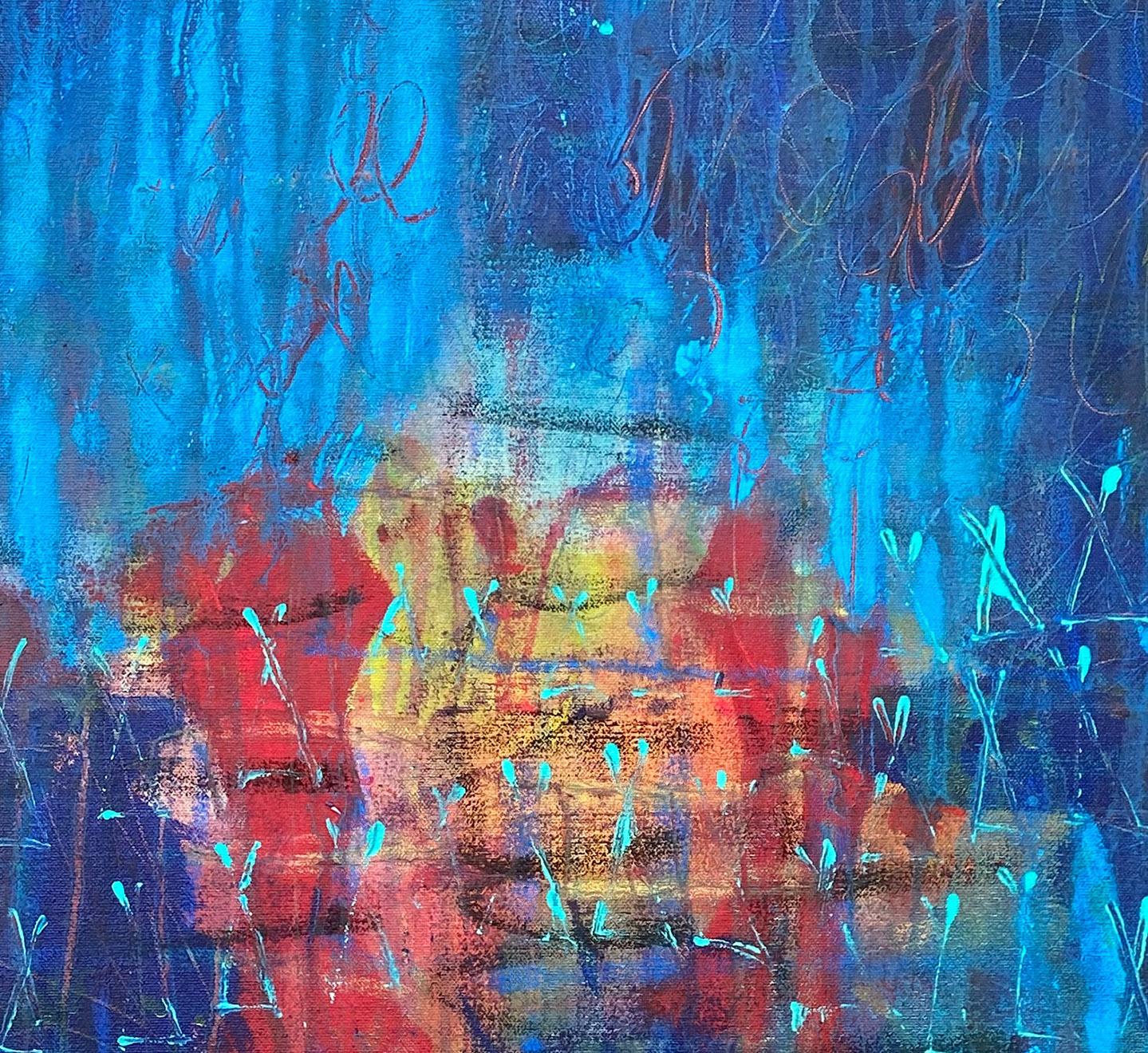 Dispossession, peinture abstraite, acrylique sur toile, colorée, bleu - Expressionnisme abstrait Painting par Ted Dixon