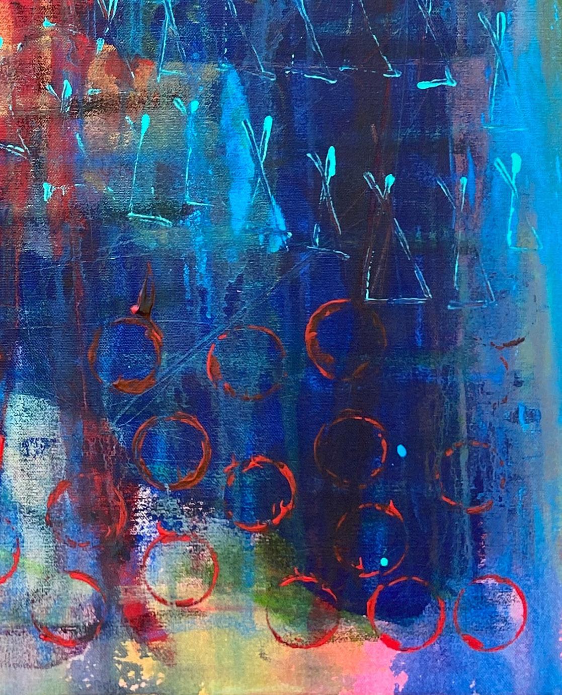Dispossession, peinture abstraite, acrylique sur toile, colorée, bleu - Bleu Abstract Painting par Ted Dixon