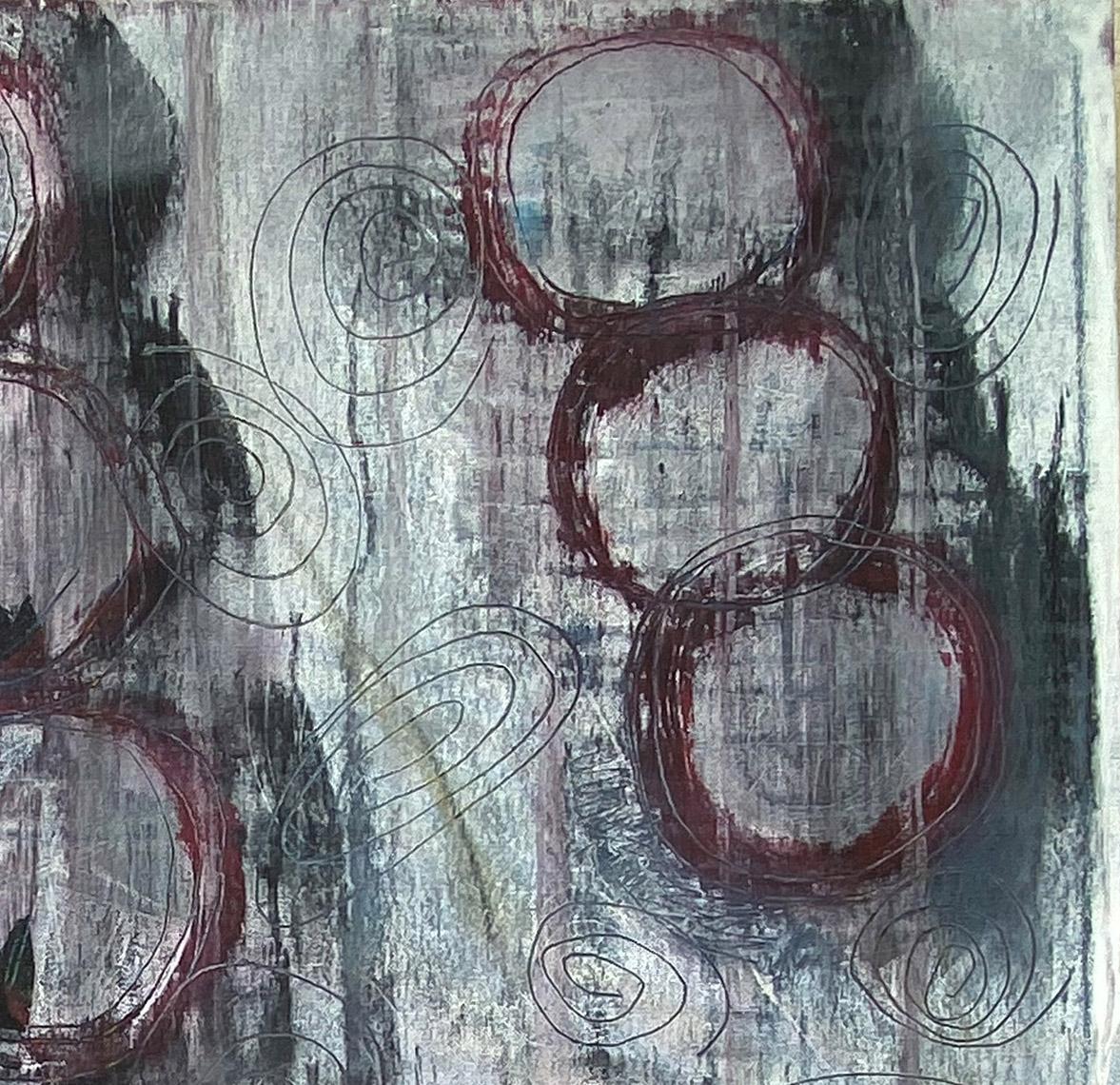 Paura, Pittura astratta, acrilico su tela, colori scuri, rosso, grigio - Painting di Ted Dixon