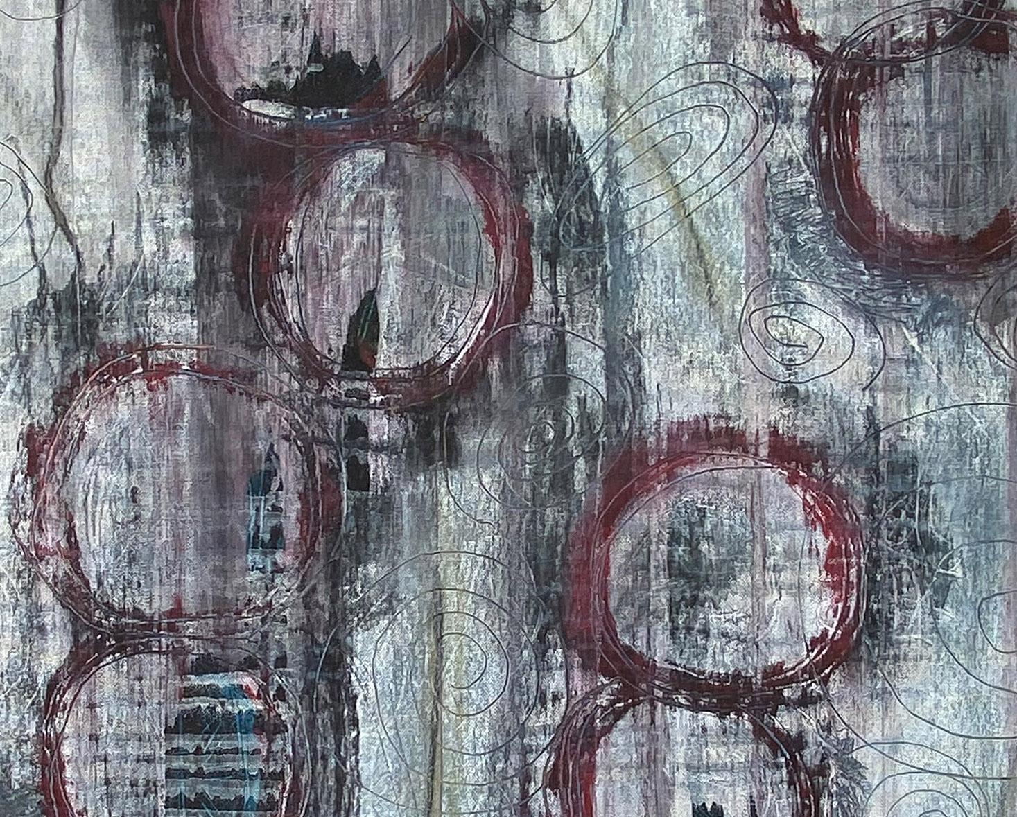 Paura, Pittura astratta, acrilico su tela, colori scuri, rosso, grigio - Abstract Painting Grigio di Ted Dixon