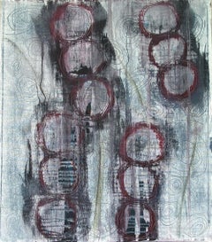 Paura, Pittura astratta, acrilico su tela, colori scuri, rosso, grigio