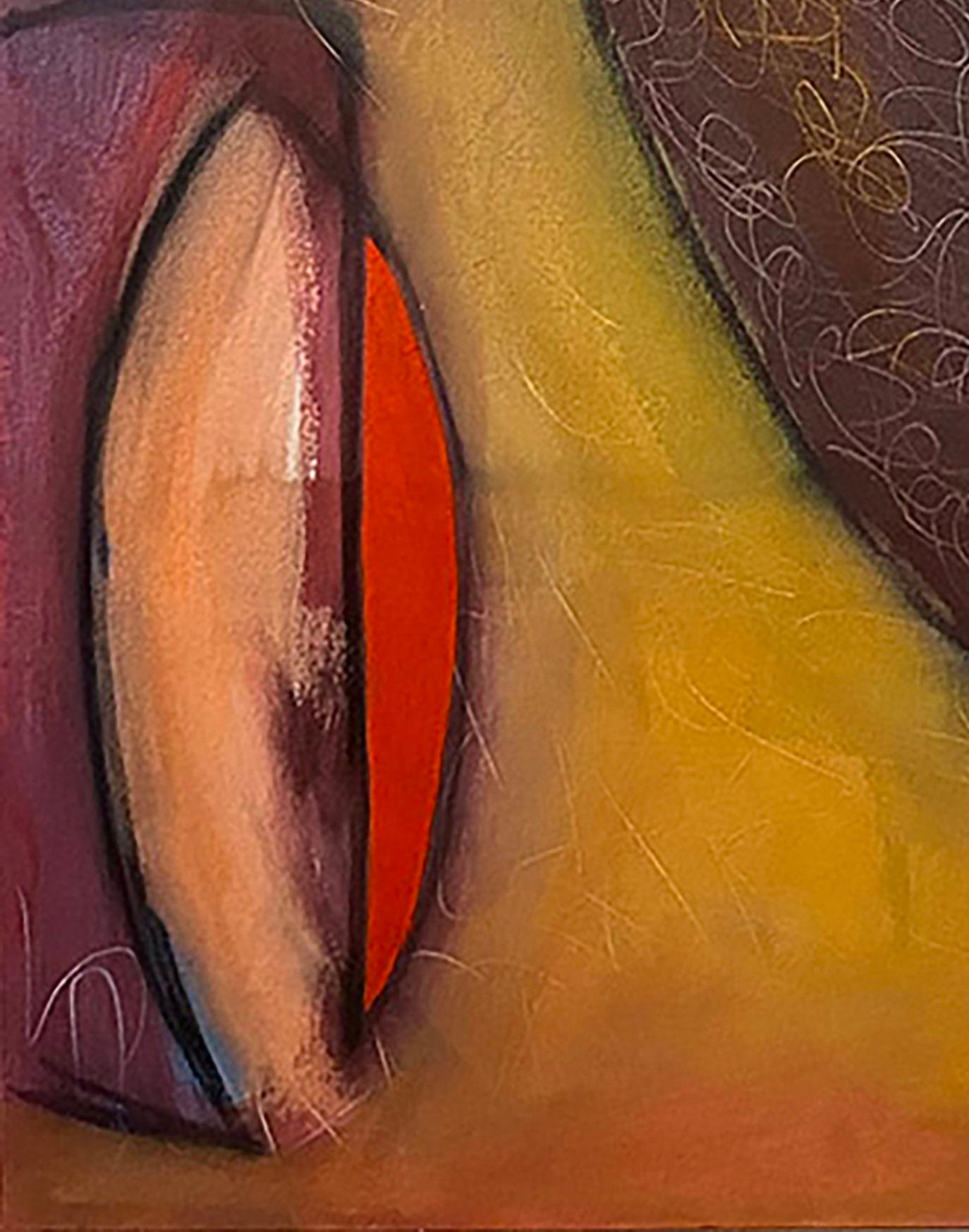 Good Morning #3, brown, red, green, abstract, vessel, muted - Painting by Ted Dixon