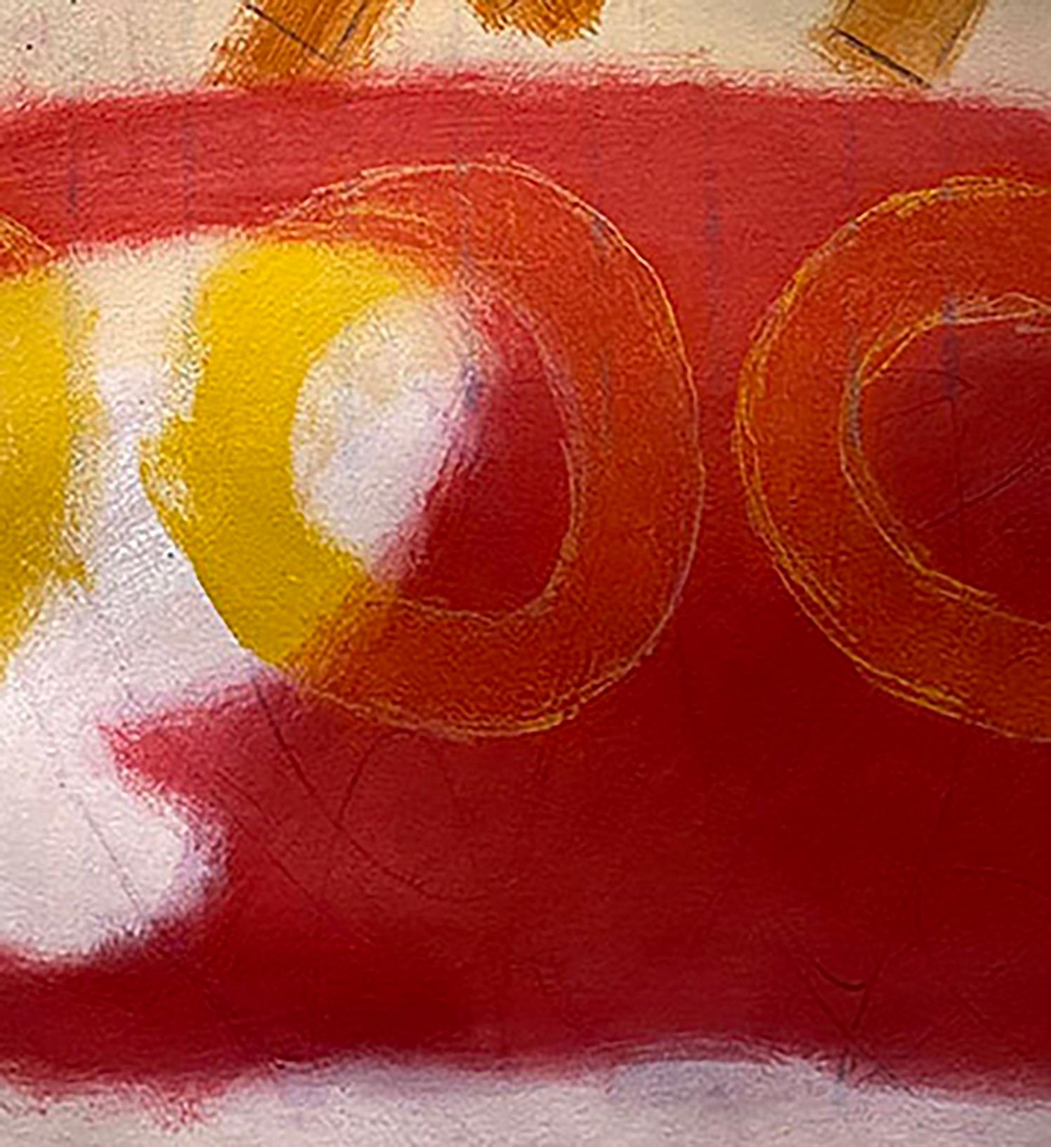 I Heard You Say, black, yellow, orange, red, text, gray, abstract - Painting by Ted Dixon