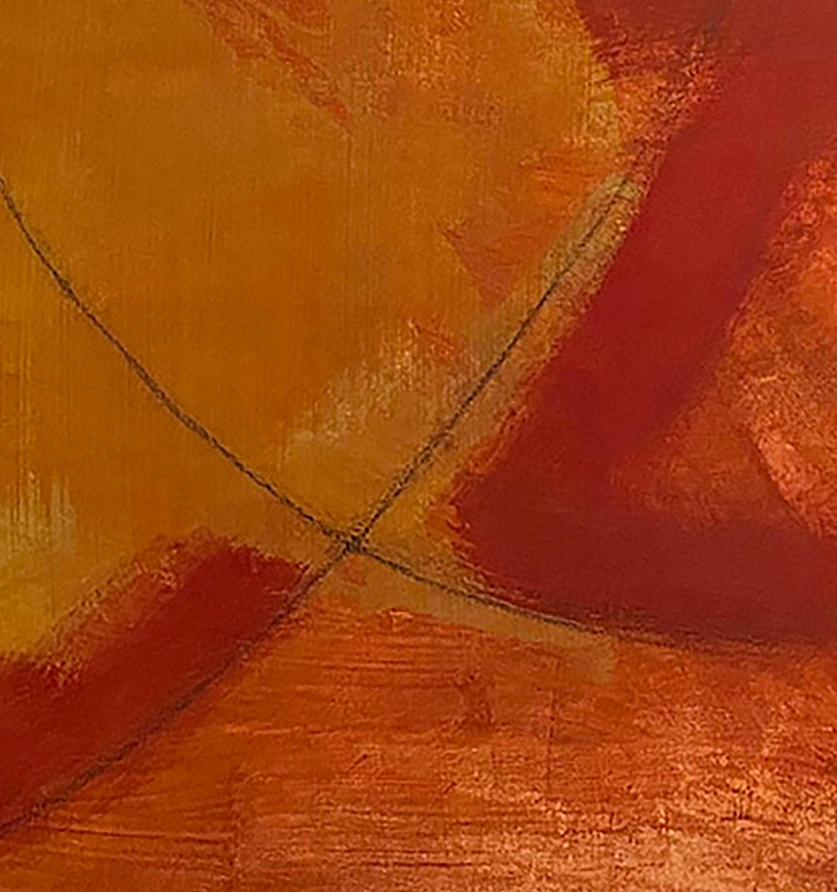 In A Moment, red, brown, yellow, abstract, painterly, neutrals, dark - Painting by Ted Dixon
