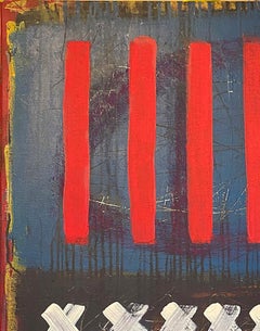 Justice, Abstract painting, acrylic on canvas, red, blue, flag
