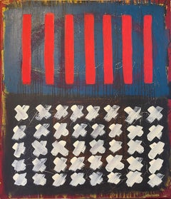 Justice, Abstract painting, acrylic on canvas, red, blue, flag