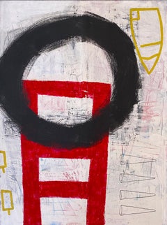 Love Talking #1 (abstract, black, red, geometric acrylic painting)