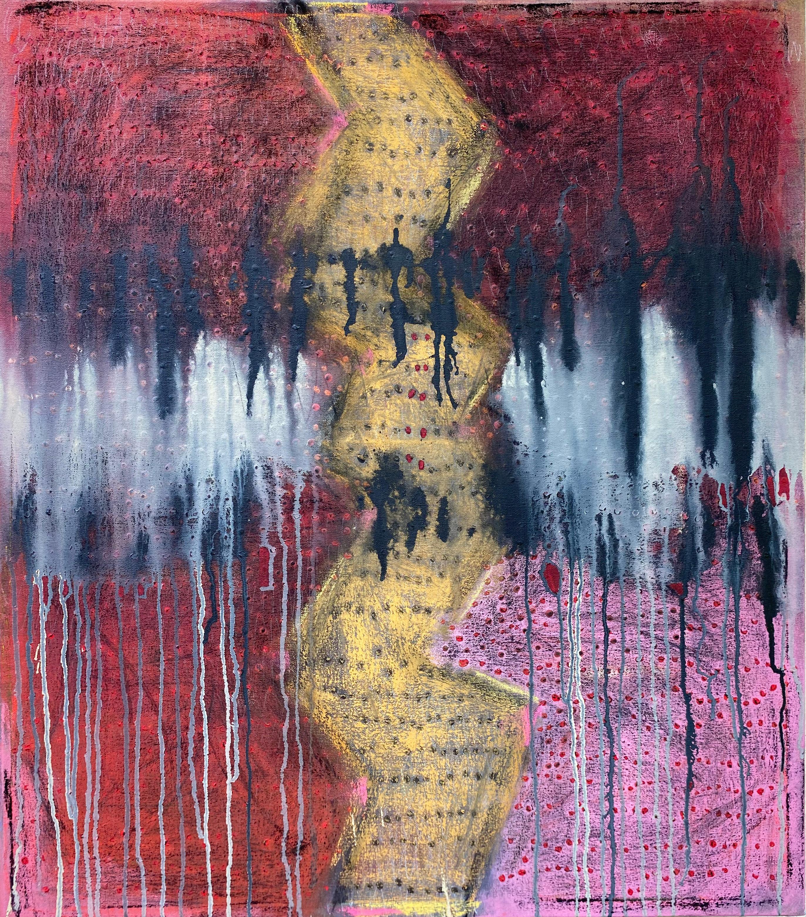 Medizin, Abstraktes Gemälde, Acryl auf Leinwand, dunkle Farben