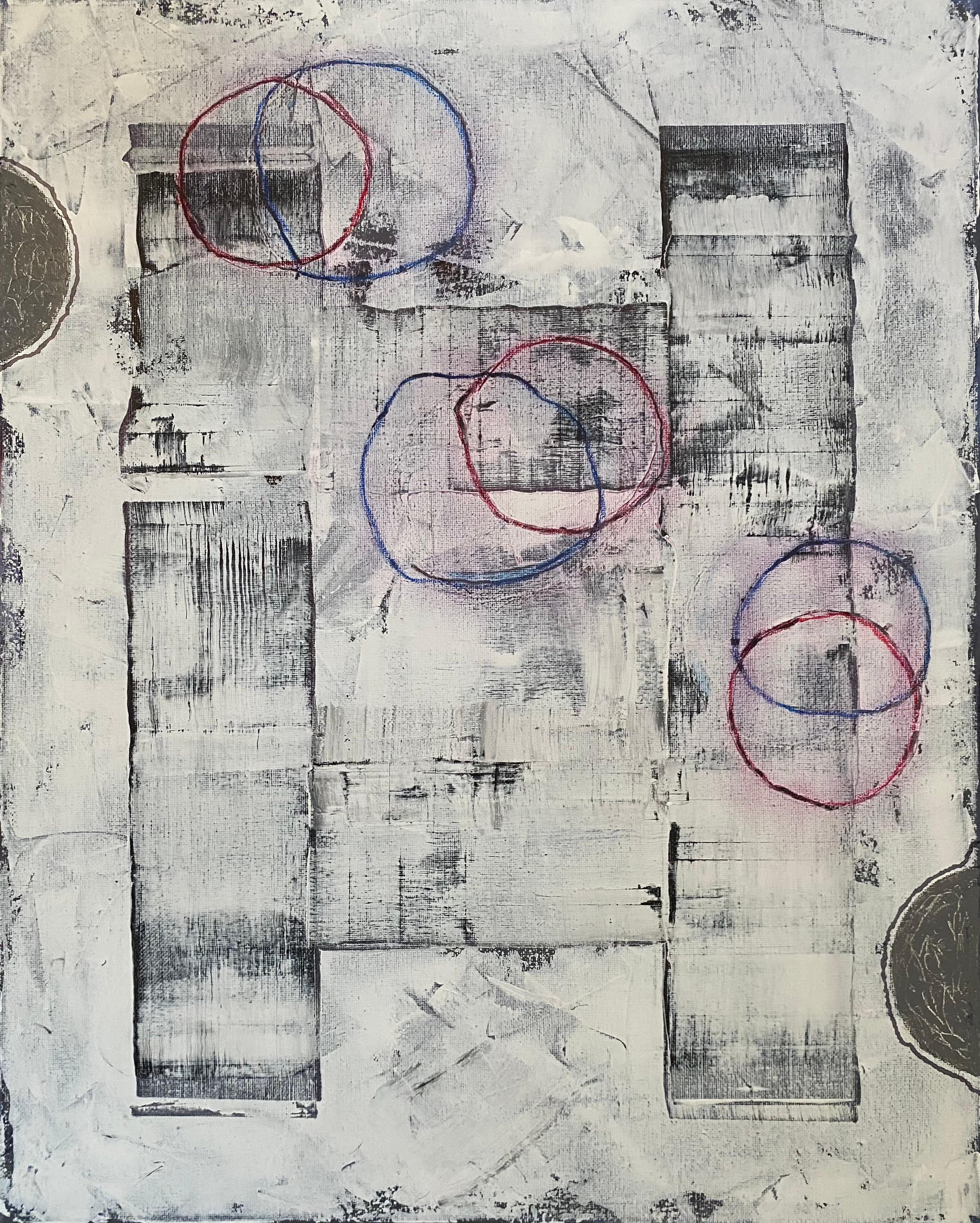 Abstract Painting di Ted Dixon - Neon Bubbles #2 (pittura acrilica astratta, in bianco e nero, geometrica)