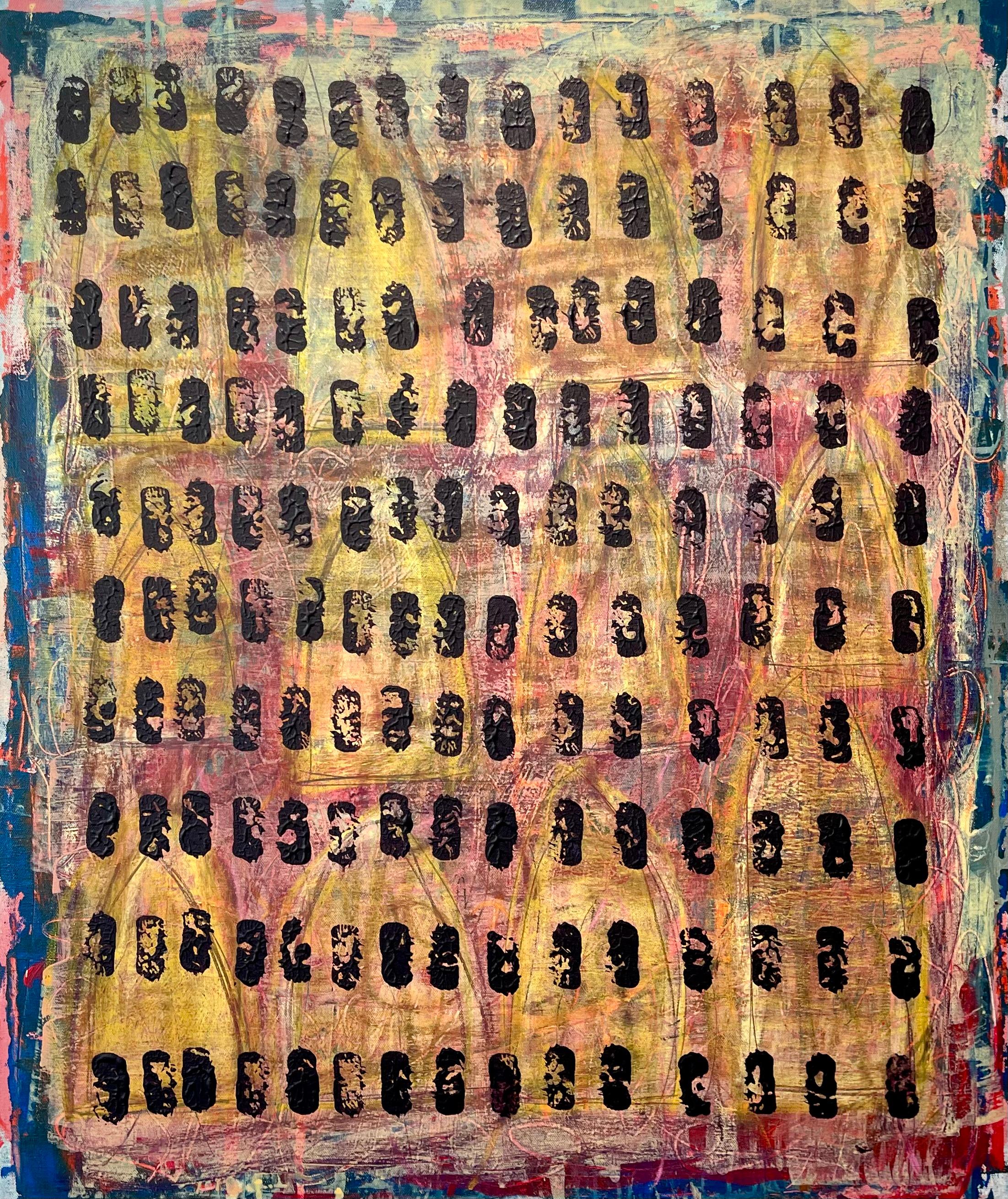 Ted Dixon Abstract Painting – Origins, Abstraktes Gemälde, Acryl auf Leinwand, farbenfrohe