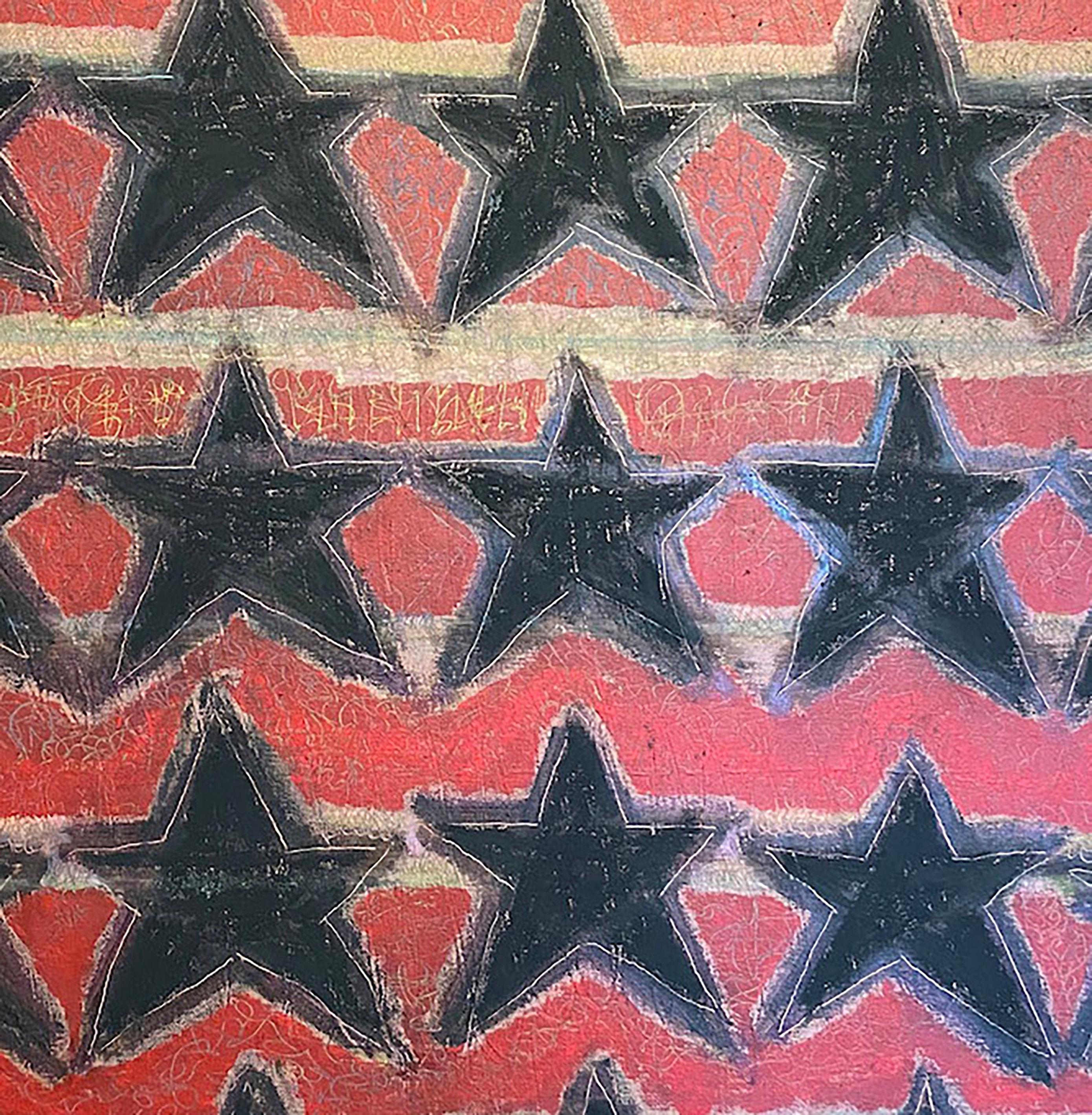Politica, Pittura astratta, acrilico su tela, rosso, stelle, motivi - Painting Espressionismo astratto di Ted Dixon