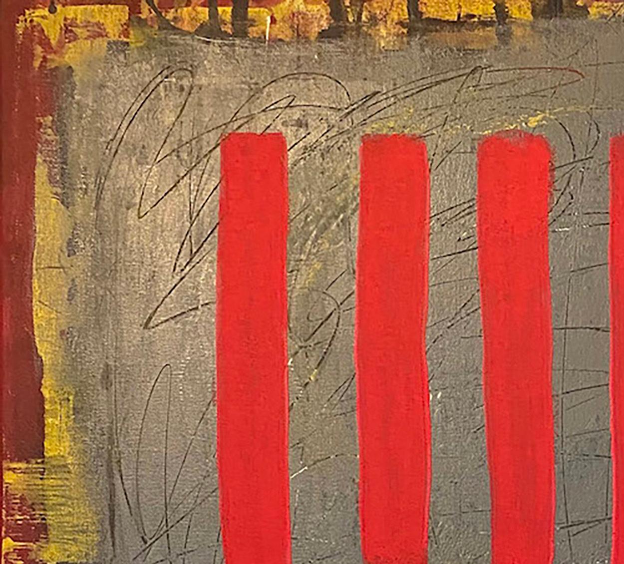 Progress, Pittura astratta, acrilico su tela, rosso, motivi, bandiera - Painting di Ted Dixon