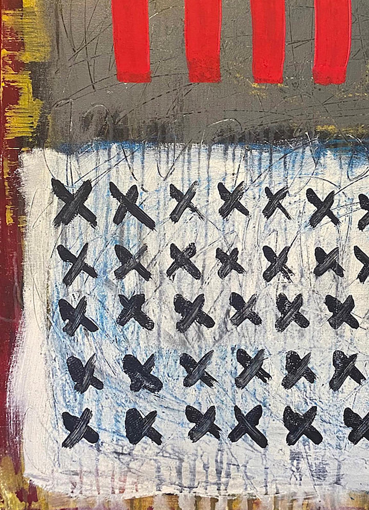 Progress, Pittura astratta, acrilico su tela, rosso, motivi, bandiera - Painting Espressionismo astratto di Ted Dixon