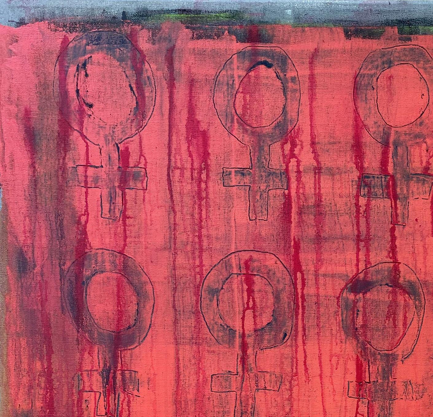 Race, Abstraktes Gemälde, Acryl auf Leinwand, rot, leuchtend – Painting von Ted Dixon