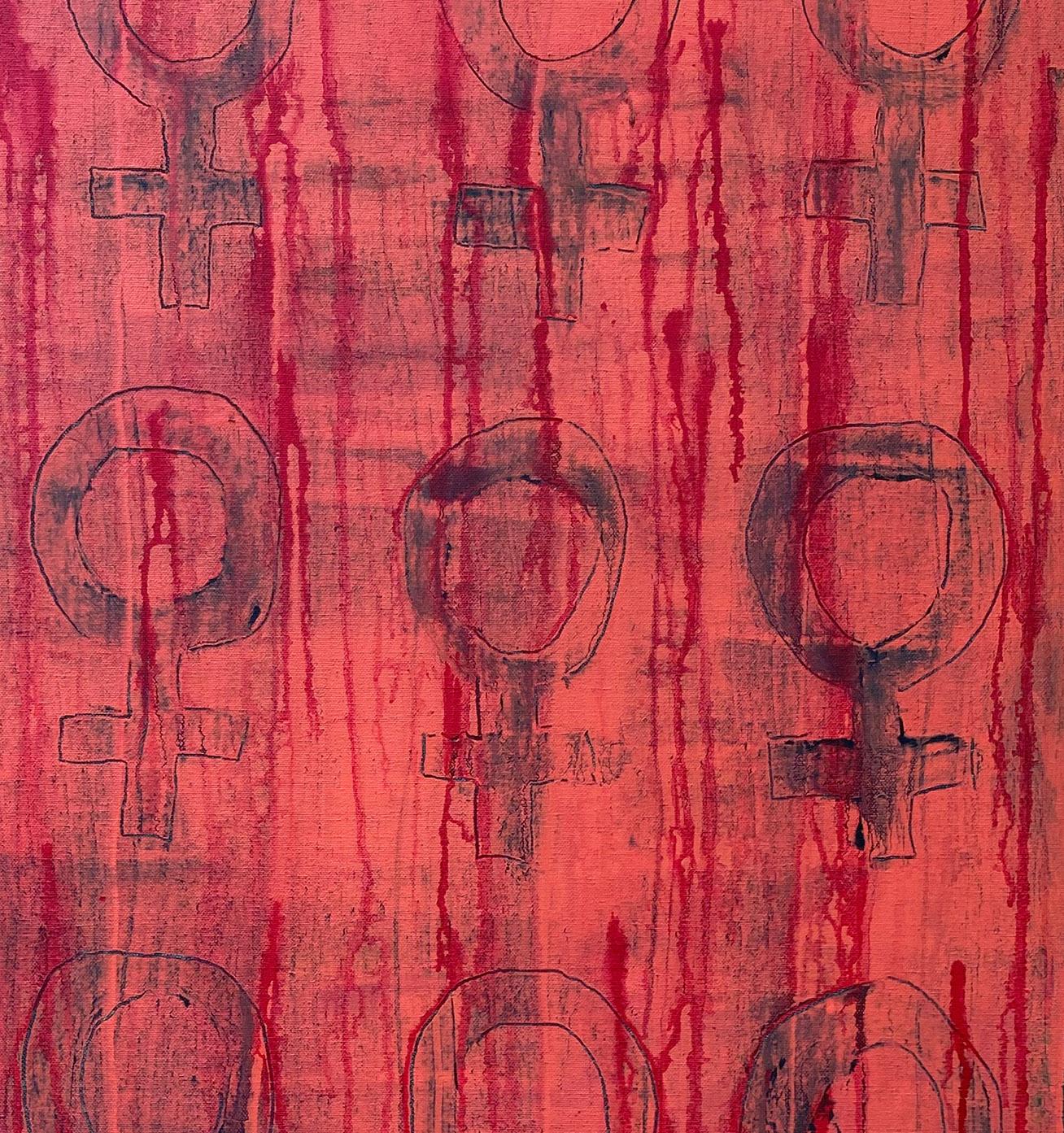 Race, Abstraktes Gemälde, Acryl auf Leinwand, rot, leuchtend (Pink), Abstract Painting, von Ted Dixon