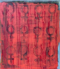 Gara, Pittura astratta, acrilico su tela, rosso, luminoso