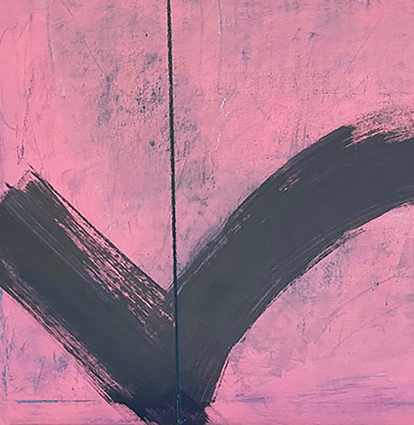 Raise The Bar #1, pink, black, patterned, yellow, script, blue - Painting by Ted Dixon