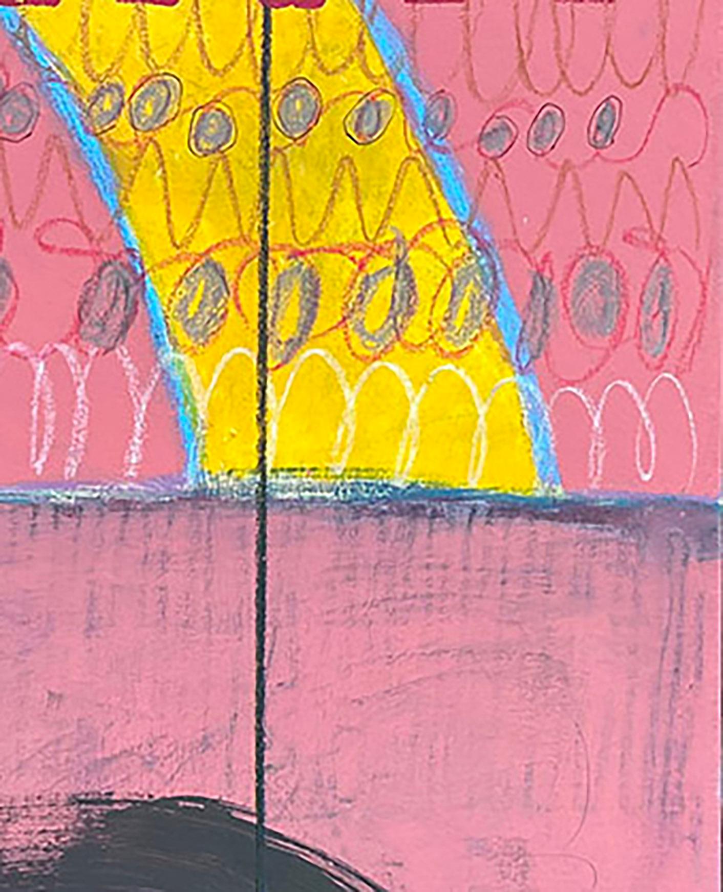 Raise The Bar #1, rosa, schwarz, gemustert, gelb, Schrift, blau (Geometrische Abstraktion), Painting, von Ted Dixon