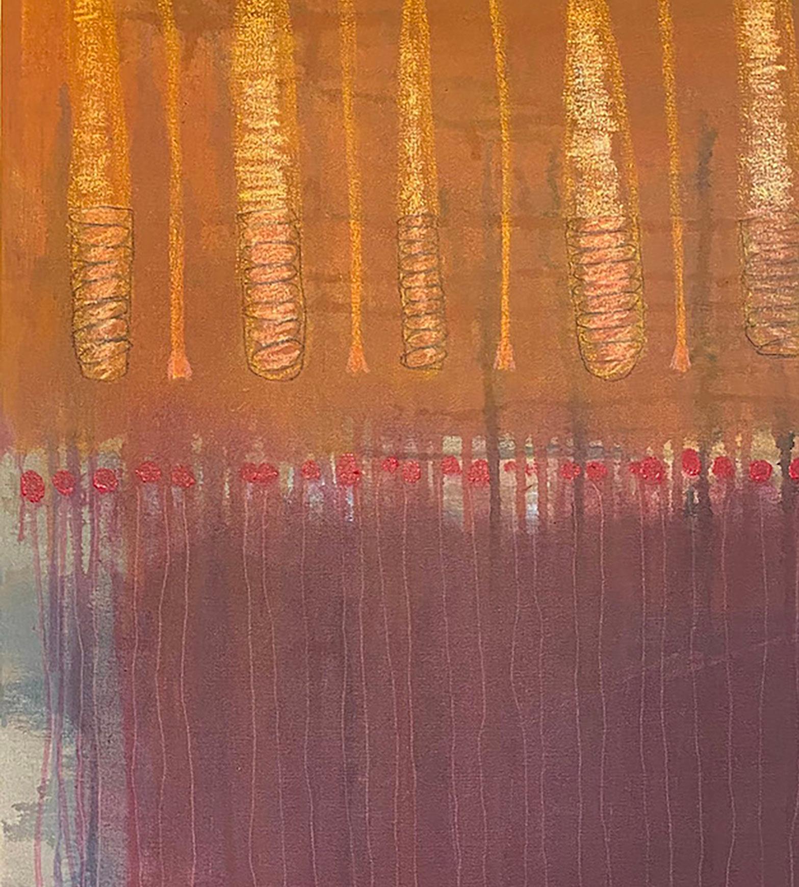 Selbstverteidigung, Abstrakte Malerei, Acryl auf Leinwand, warme Farben, Farbfeld – Painting von Ted Dixon
