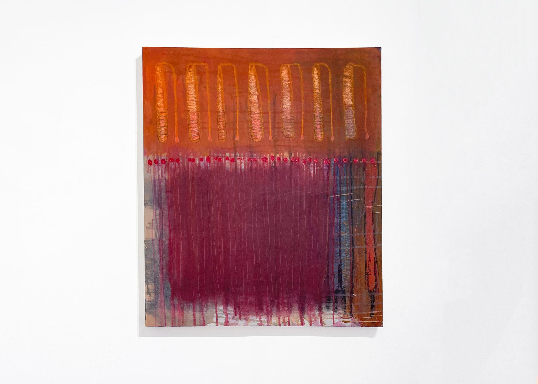 Selbstverteidigung, Abstrakte Malerei, Acryl auf Leinwand, warme Farben, Farbfeld im Angebot 1