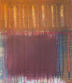 Autodifesa, pittura astratta, acrilico su tela, colori caldi, campo di colore