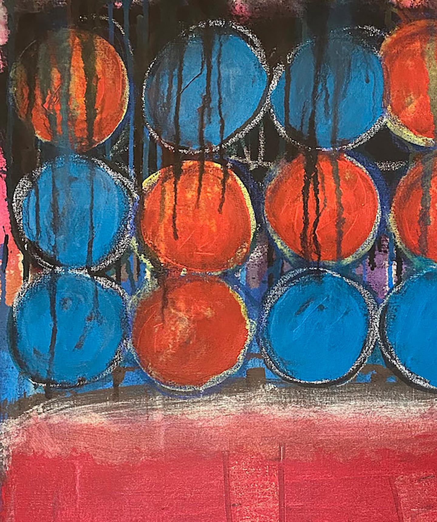 Zucchero, pittura astratta, acrilico su tela, rosso, blu, motivi - Painting Espressionismo astratto di Ted Dixon
