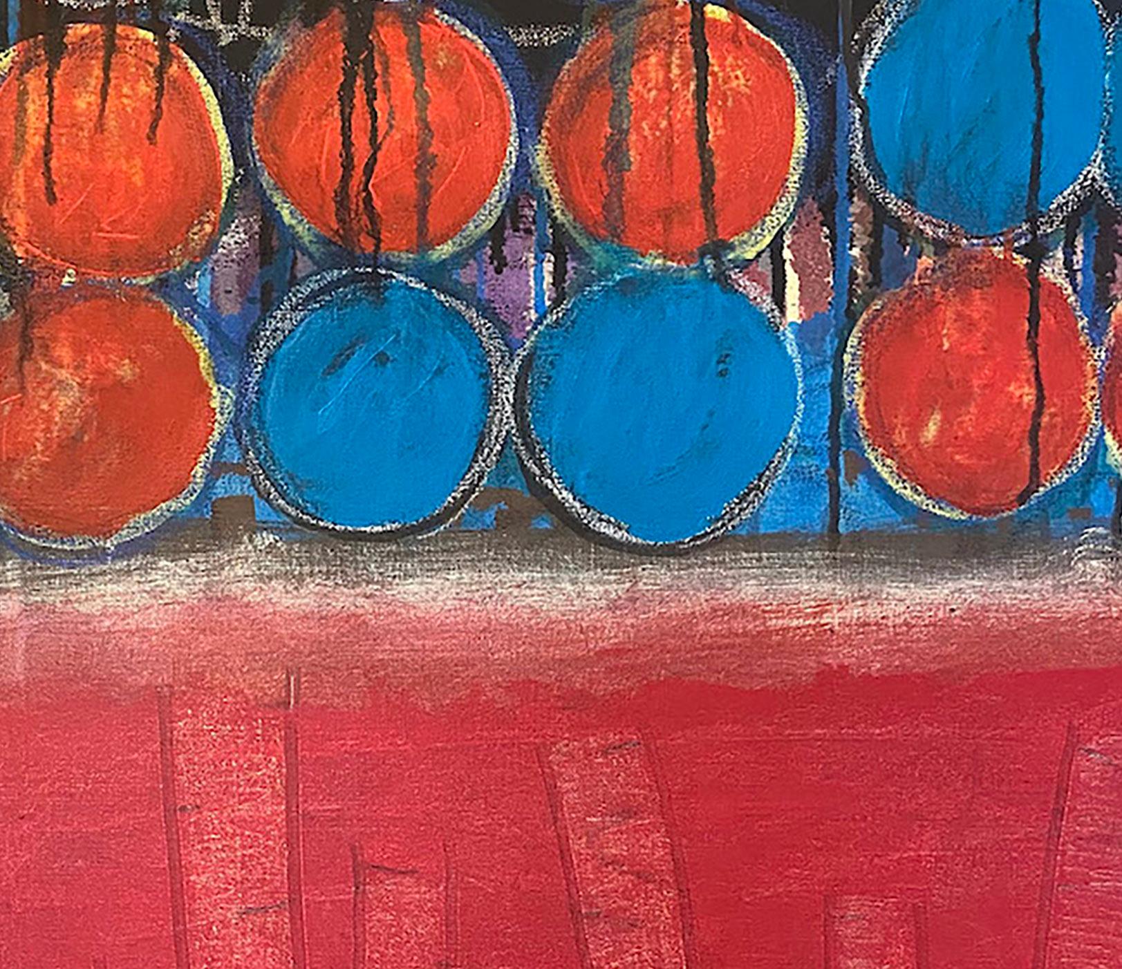 Zucchero, pittura astratta, acrilico su tela, rosso, blu, motivi - Abstract Painting Rosa di Ted Dixon