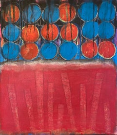 Zucchero, pittura astratta, acrilico su tela, rosso, blu, motivi