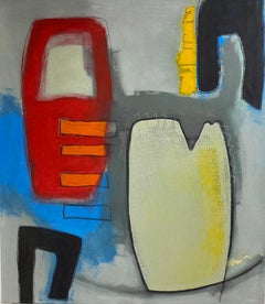 Tell Me Something  (abstract, red, yellow, geometric, acrylic painting)