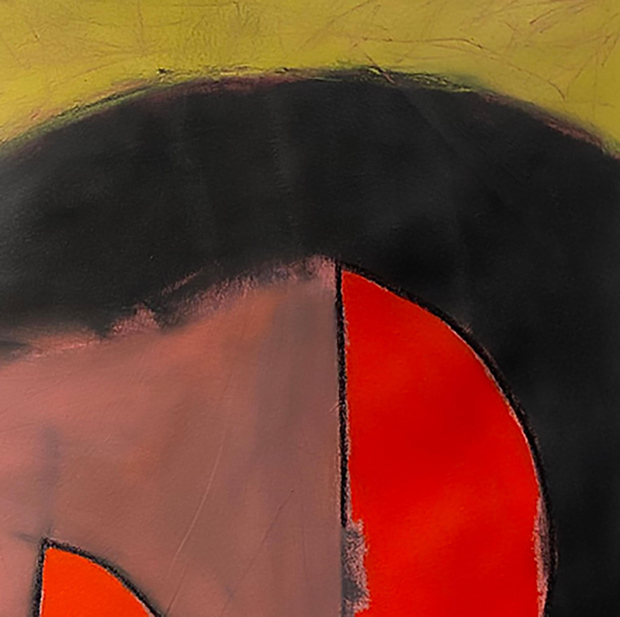 Turn Left At Mars, red, yellow, black, abstract, dark colors, bold - Abstract Geometric Painting by Ted Dixon