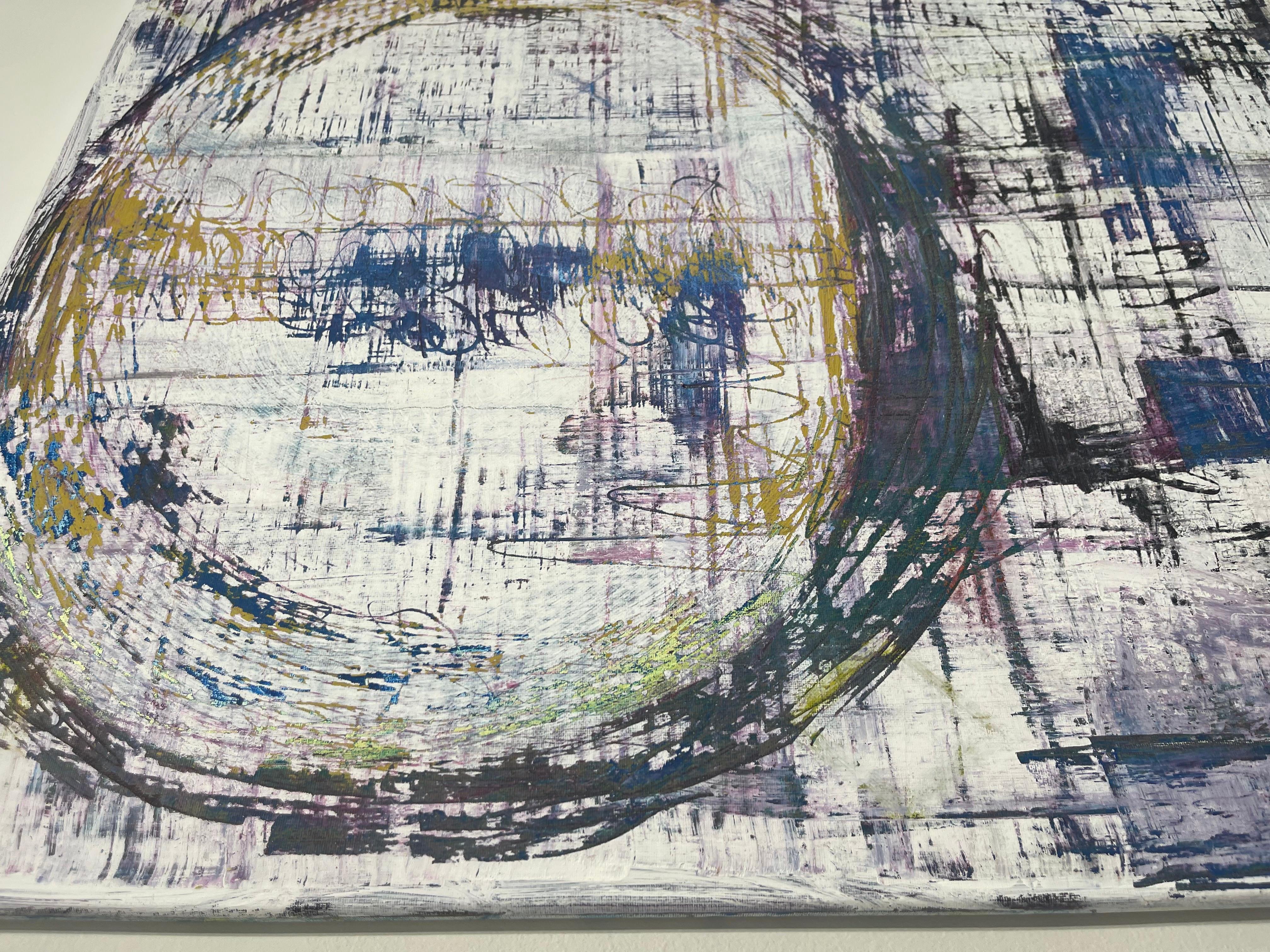 Up The Drain #3 (abstraktes, schwarzes und weißes, violettes, gestisches Acrylgemälde) – Painting von Ted Dixon