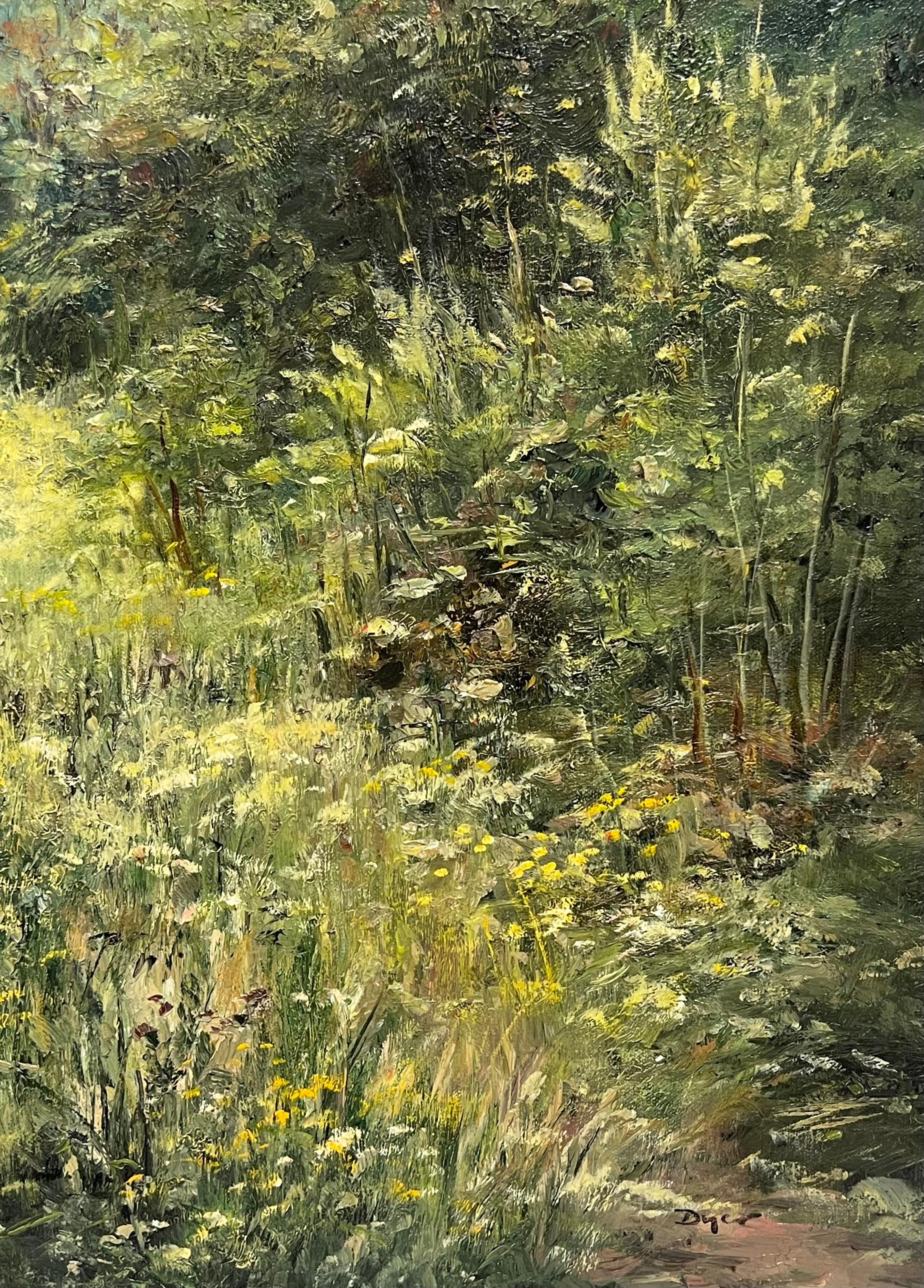Large Traditional English Countryside Oil Painting Picking Flowers Wild Meadows For Sale 7