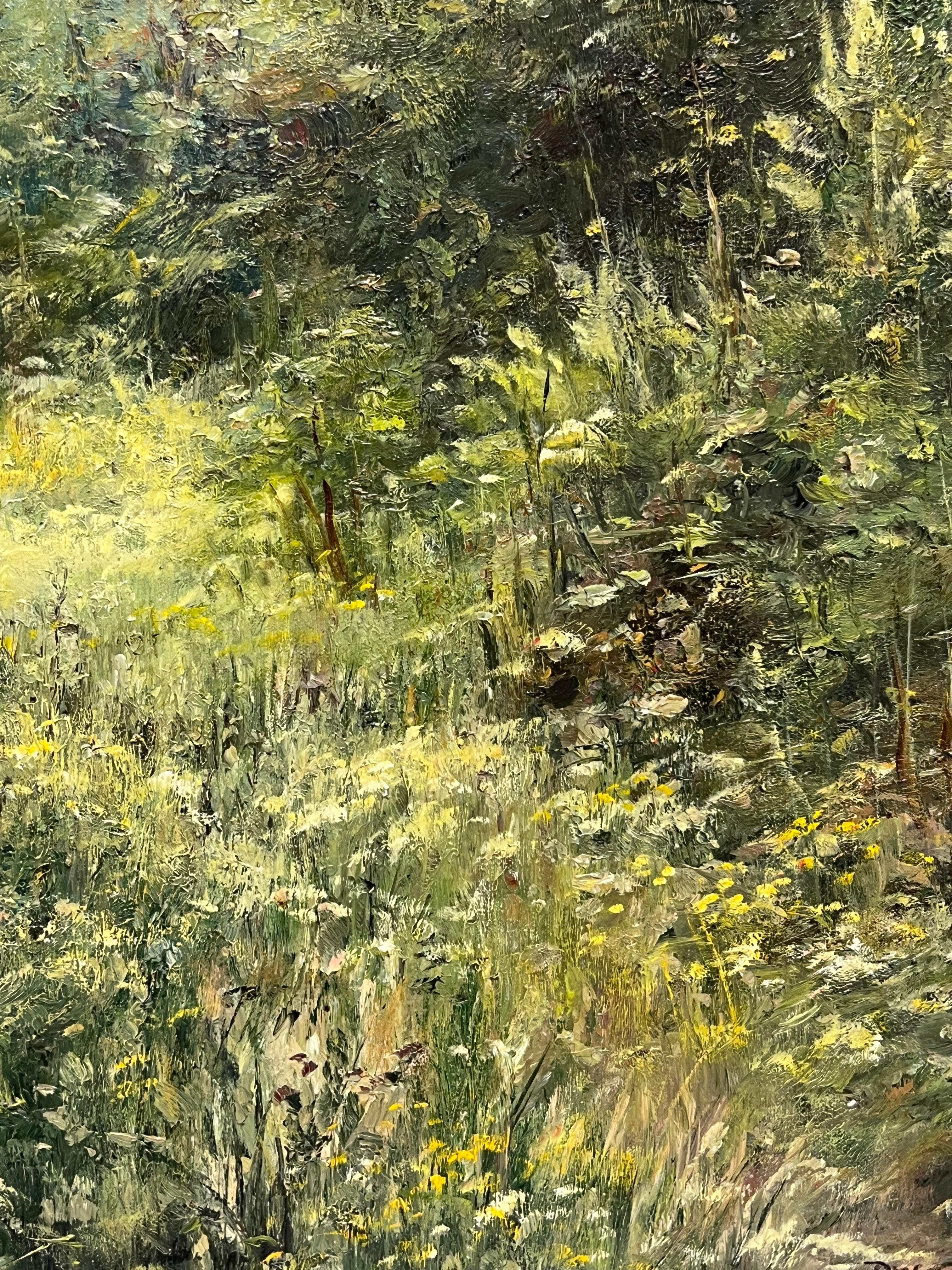 Large Traditional English Countryside Oil Painting Picking Flowers Wild Meadows For Sale 9
