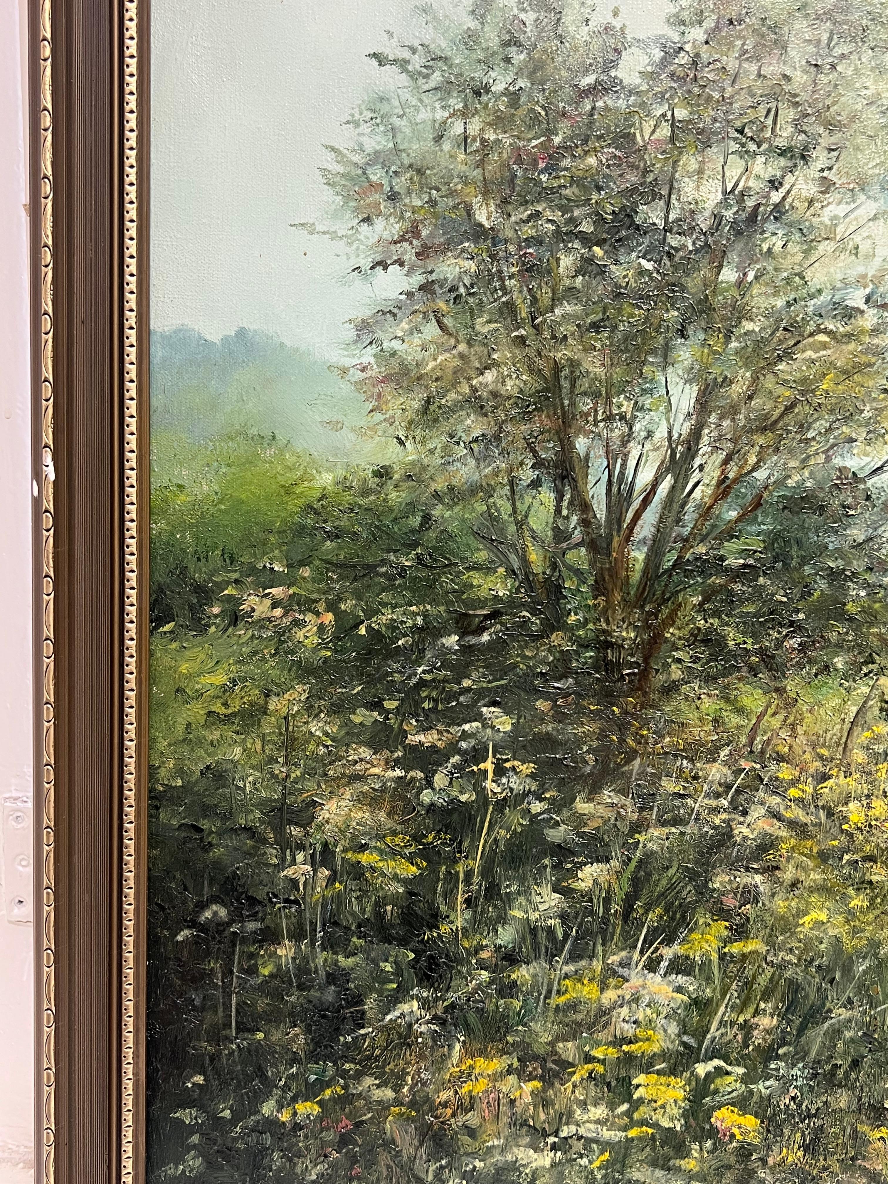 Large Traditional English Countryside Oil Painting Picking Flowers Wild Meadows For Sale 1