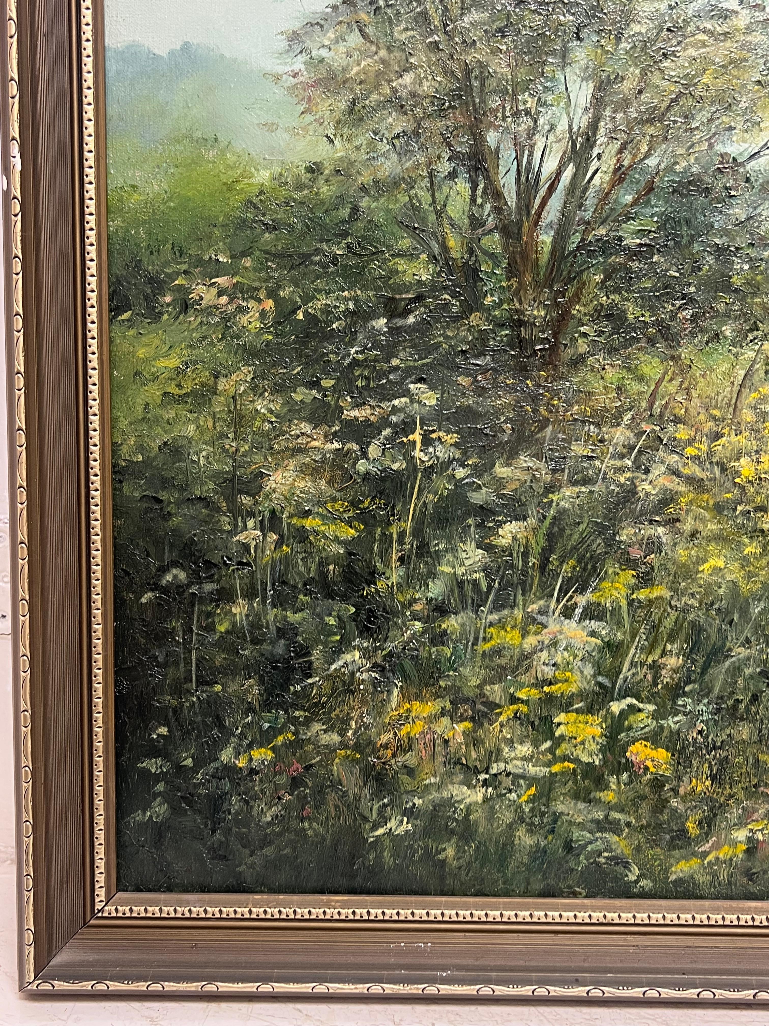 Large Traditional English Countryside Oil Painting Picking Flowers Wild Meadows For Sale 2
