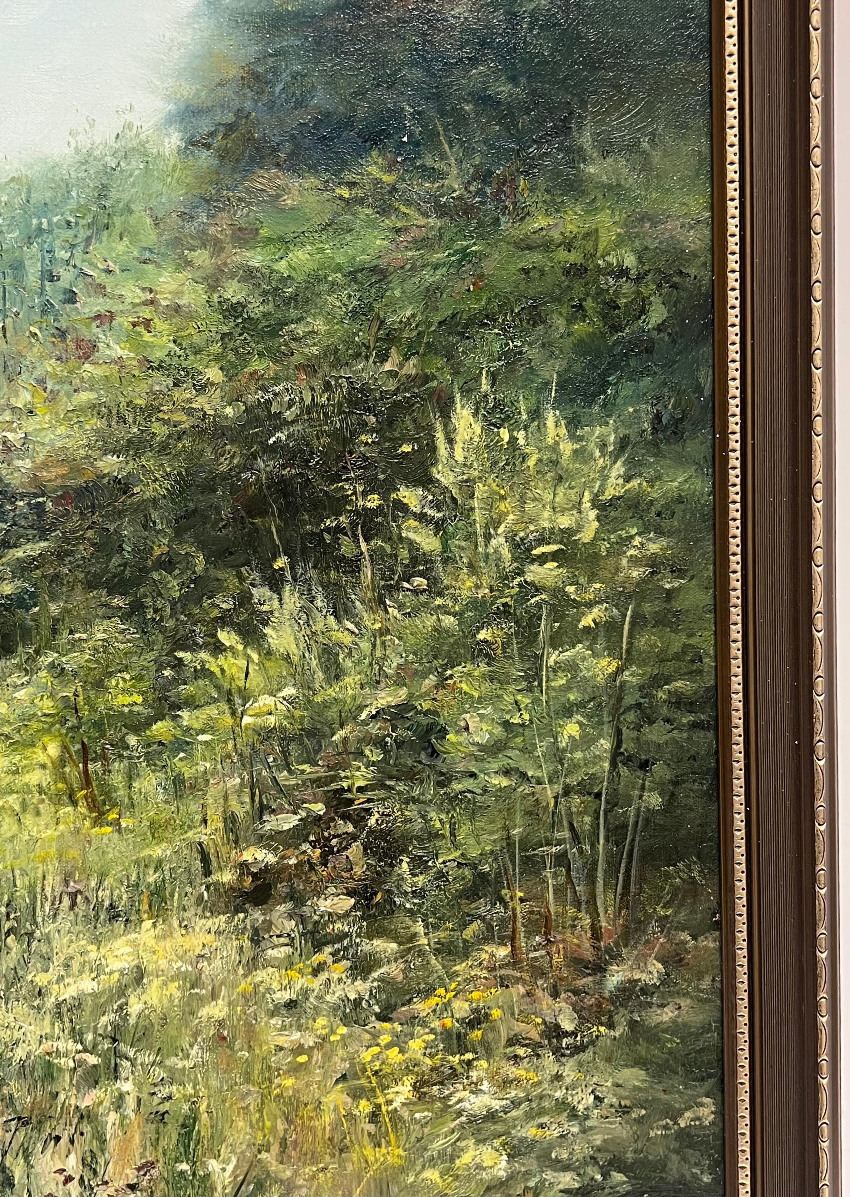 Large Traditional English Countryside Oil Painting Picking Flowers Wild Meadows For Sale 6