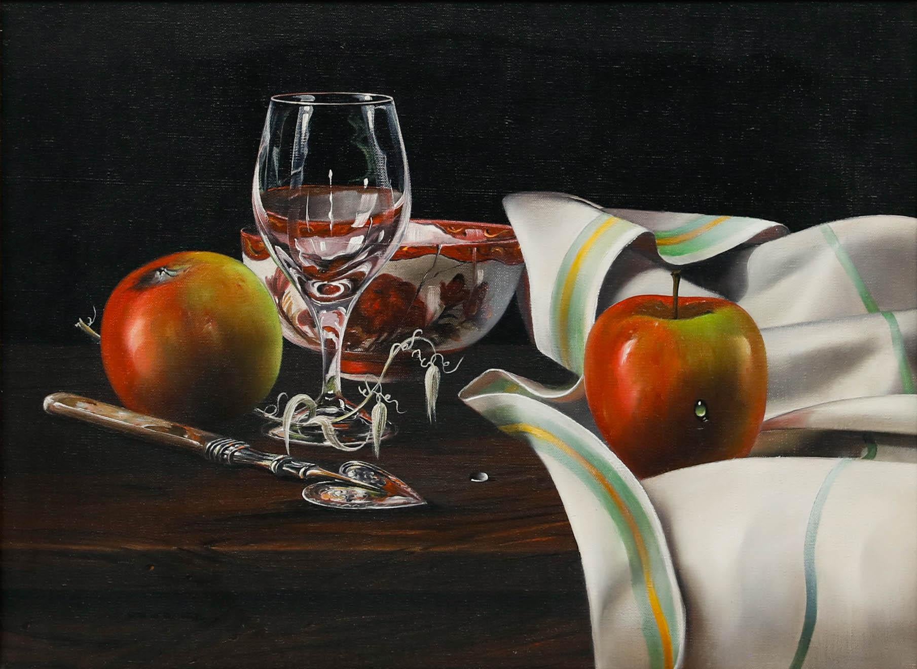 Ted Dyer (nato nel 1940) - Olio del XX secolo incorniciato, Natura morta con bicchiere di vino in vendita 1