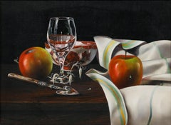 Ted Dyer (nato nel 1940) - Olio del XX secolo incorniciato, Natura morta con bicchiere di vino