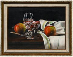 Ted Dyer (b.1940) - Framed 20th Century Oil, Still Life with Wine Glass